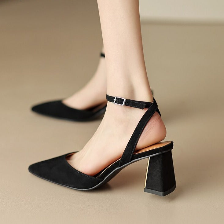 Pointed Toe Sandal High Heels Women Pumps Fashion Concise Genuine Leather Slingbacks Shoes Woman Spring Summer Party Office