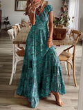 Fashion V-neck Short Sleeve Floral Print Maxi Dress Women  Summer Boho Casual Loose Beach Long Dresses For Women Robe Femme