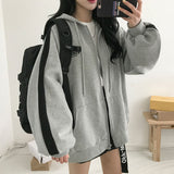 Harajuku Women Sweatshirts Korean Version Oversized Solid Zip Up Hoodies Jacket Retro Long Sleeve Fleece Hooded Sweatshirt Coats