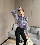 New Arrival Spring Summer Korean Style Women Loose Casual Bow Long Sleeve Blouse All-matched Vintage Mesh Shirts