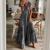 Fashion V-neck Short Sleeve Floral Print Maxi Dress Women  Summer Boho Casual Loose Beach Long Dresses For Women Robe Femme