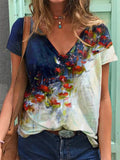 rRomildi Women's T-Shirts Floral Print V-Neck Casual Loose Tops