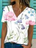 rRomildi Women's Floral Tops V-Neck Flower Print Spring Summer Casual T-Shirts