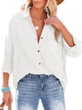 rRomildi Women's Blouses Casual V-Neck Long Sleeve Button Blouse