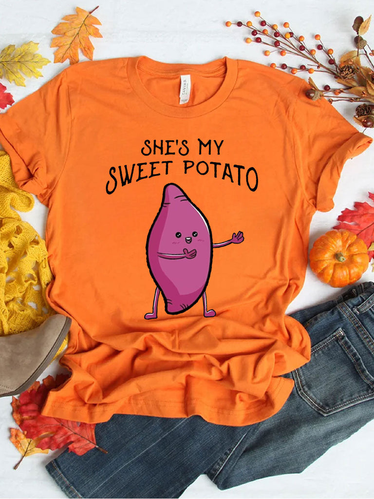 RomiLdi Couples Black & Orange She's My Sweet Potato I Yam T-shirt For Thanksgiving, Christmas Gifts