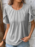 rRomildi Women's Summer Tops Crew Neck Pleated Casual T-Shirt