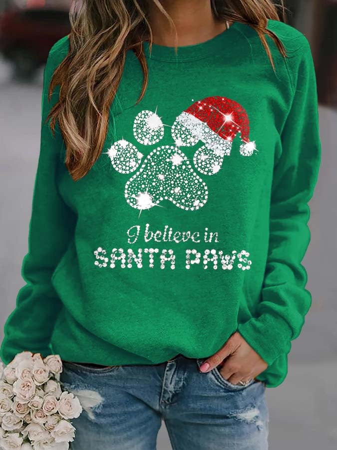 RomiLdi Vintage I Believe In Santa Paws Print Sweatshirt