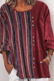 RomiLdi Womens Corduroy Blouse Vintage Tribal Pattern Crew Neck Loose Blouse Top