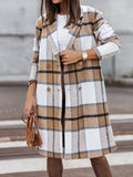 RomiLdi Women's Coats Lapel Plaid Print Wool Coat