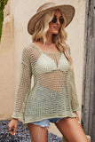 rRomildi Openwork Round Neck Long Sleeve Cover Up