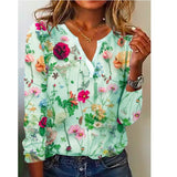 rRomildi Women's Floral Print T-Shirts All over Floral Print Long Sleeve Top