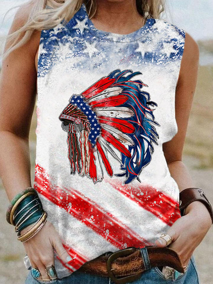 rRomildi Women's American Flag Indian Headdres Tank Top