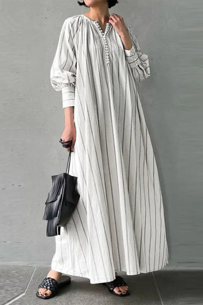 rRomildi Casual Simplicity Striped Patchwork O Neck A Line Dresses