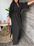 RomiLdi Womens Holiday Dress V-Neck Drawstring Slit Dress