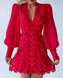 rRomildi Women's Dress Butterfly Lace V-Neck Mini Party Dress