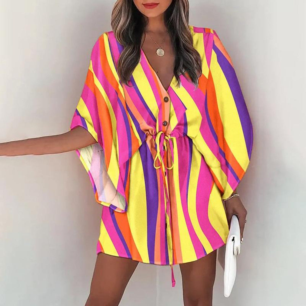 rRomildi Batwing Sleeve Summer Shirt Dresses Beach Dress
