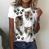 RomiLdi Women's Cute Cat Printed T-Shirts Crew Neck Short Sleeve Top Lover Cat Moms Tee
