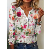 rRomildi Women's Floral Print T-Shirts All over Floral Print Long Sleeve Top