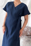 rRomildi Women's Cotton Linen Dress V-neck Slit dress