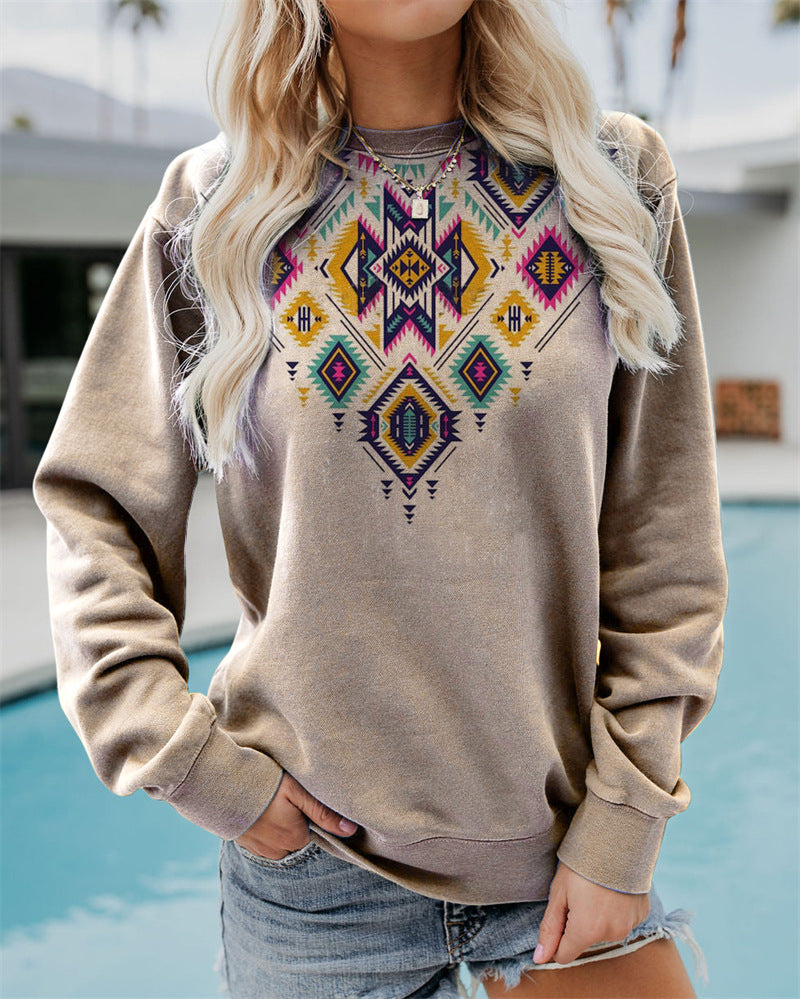 RomiLdi Women's Sweatshirt Aztec Western Southwest Print Crew Neck Sweatshirt