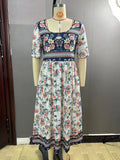rRomildi Women's Bohemian Dress Ethnic Floral Print Beach Boho Summer Midi Dress