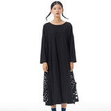 rRomildi Women's Designer Dress Casual Loose Crew Neck Black Dress Split Dot Print Dresses