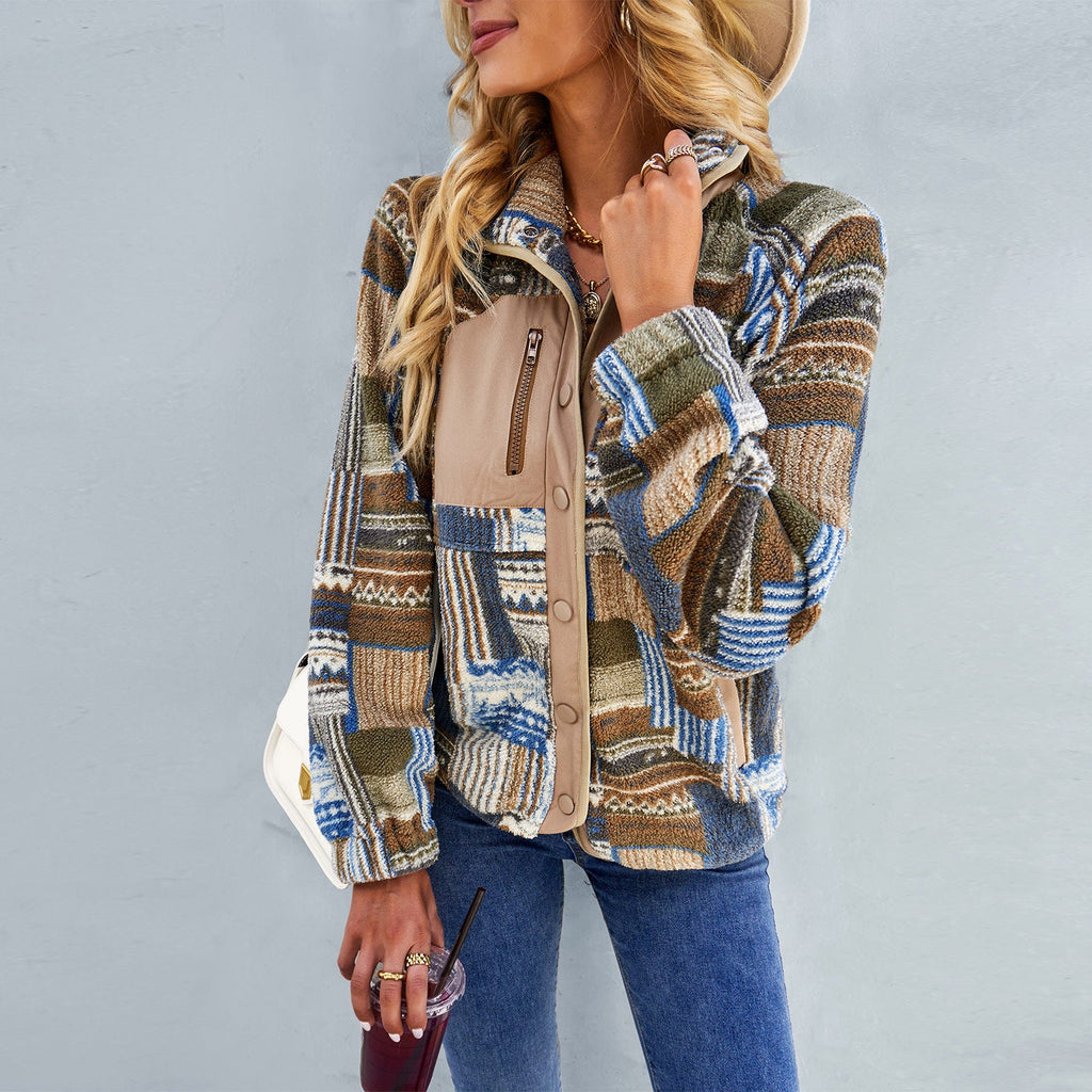 RomiLdi Womens West Style Coat Comfty Warm Fleece Geometric Pattern Jacket Coat Outerwear