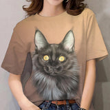 rRomildi Women's Cute Cat Print T-Shirt Crew Neck Short Sleeve 3D Cat Full Print Tee Top