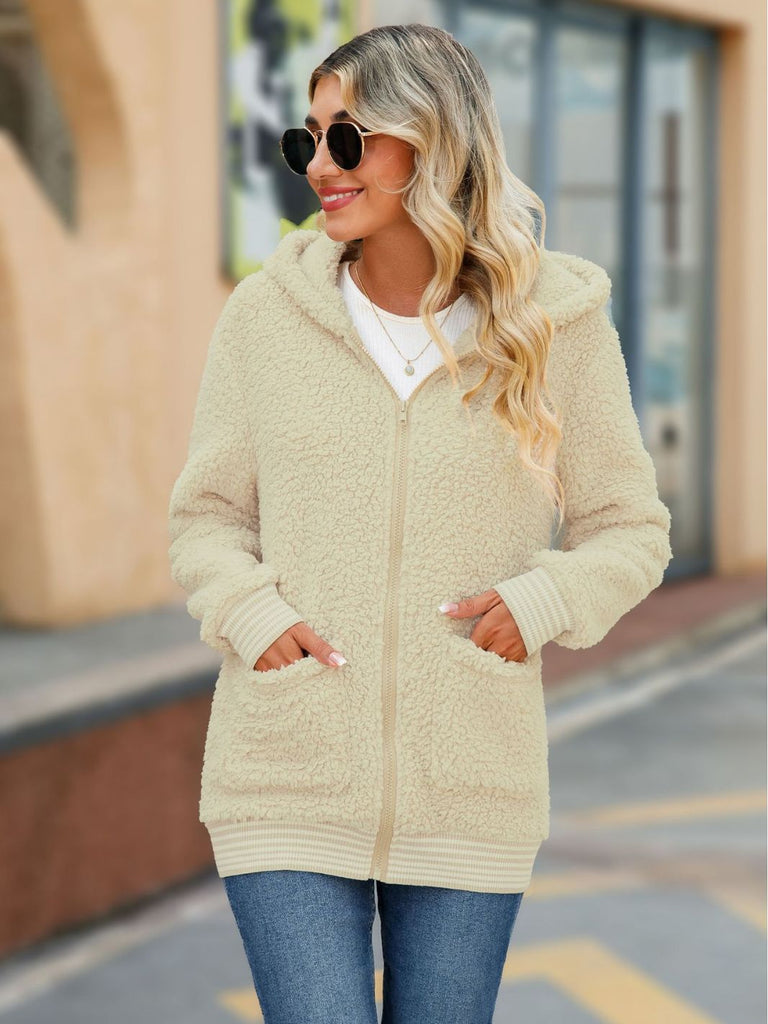 RomiLdi Womens Outerwear Hooded Loose Mid Length Fleece Coat