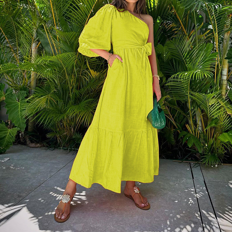 RomiLdi Women's Dress Solid Color Irregular Midi Dress Holiday Beach Dress
