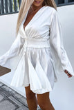 rRomildi Casual Vacation Solid Frenulum V Neck A Line Dresses