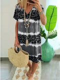 rRomildi Women's Leopard Print Dress V-Neck Summer Holiday Beach Casual Dresses