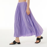 rRomildi Women's Long Skirt Solid Color Pleated Skirt for Daily Holiday Vacation