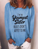 rRomildi Women's I'm The Youngest Sister, Rules Don't Apply To Me Letter Print T-shirt