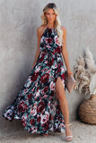 RomiLdi Long Boho Dress Floral Print Halter-Neck Maxi Dress