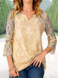 rRomildi Embroidered Lace Stitching Half Sleeve Blouse