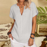 rRomildi Solid Color Cotton and Linen Basic Short-Sleeved Top for Women