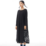 rRomildi Women's Designer Dress Casual Loose Crew Neck Black Dress Split Dot Print Dresses
