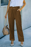 RomiLdi Casual Buttons Straight High Waist Straight Solid Color Bottoms