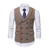 RomiLdi Houndstooth V-Collar Trimmed Double Breasted Men's Casual British Style Vest