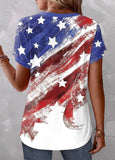 rRomildi Women's Flag Top  Independence Day American Flag Print Short Sleeve V-Neck T-Shirt