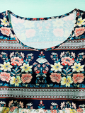 rRomildi Women's Bohemian Dress Ethnic Floral Print Beach Boho Summer Midi Dress