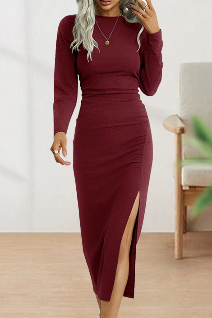 RomiLdi Sweet Elegant Solid Fold O Neck Sheath Dresses(4 Colors)