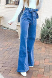 rRomildi Women's Denim Jeans Belted Loose High Waist Flared Jeans
