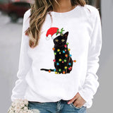 RomiLdi Women's Christmas Top Cute Cat Print Crew Neck Long Sleeve Casual T-Shirt