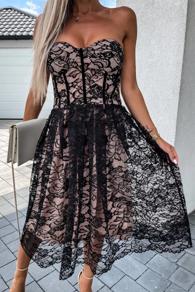 RomiLdi Sexy Solid Lace Strapless Cake Skirt Dresses