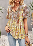 rRomildi Women's Bohemian Blouse Floral Printed Casual V-neck Top