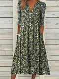 rRomildi Women's Spring Summer Dress V-Neck Floral Print Vintage A Line Midi Dresses