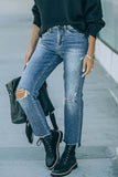 RomiLdi Street Solid Ripped Straight Denim Jeans