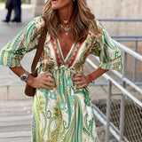 RomiLdi Women's Bohemian Dress V-Neck Half Sleeve Big Swing Floral Maxi Dress